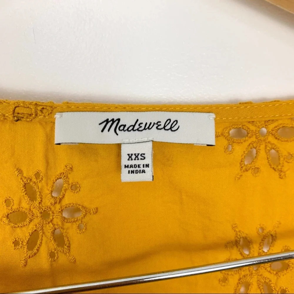 Madewell Mustard Yellow Scalloped Eyelet Wrap Top SIze Extra Extra Small - Picture 15 of 16